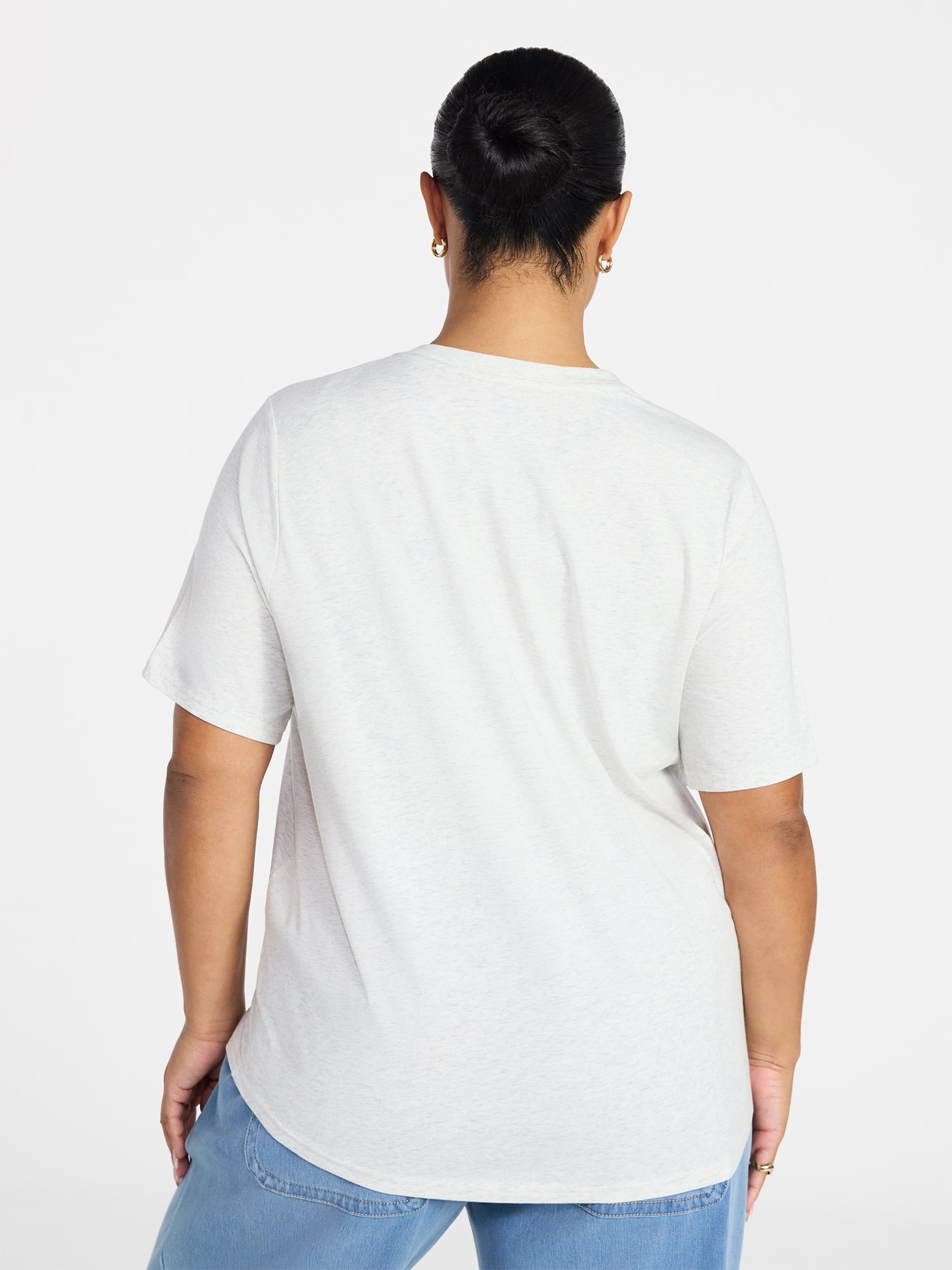 Terra & Sky Women's Plus Size V-Neck Tee with Short Sleeves, Size 0X-5X