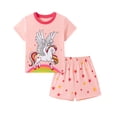 thumbnail image 2 of Bellafa Toddler Girls Clothes Kids Summer 2 Piece Outfits Short Sleeve Cute Cat Tops Shirt and Shorts Set 2-7 Years, 2 of 7