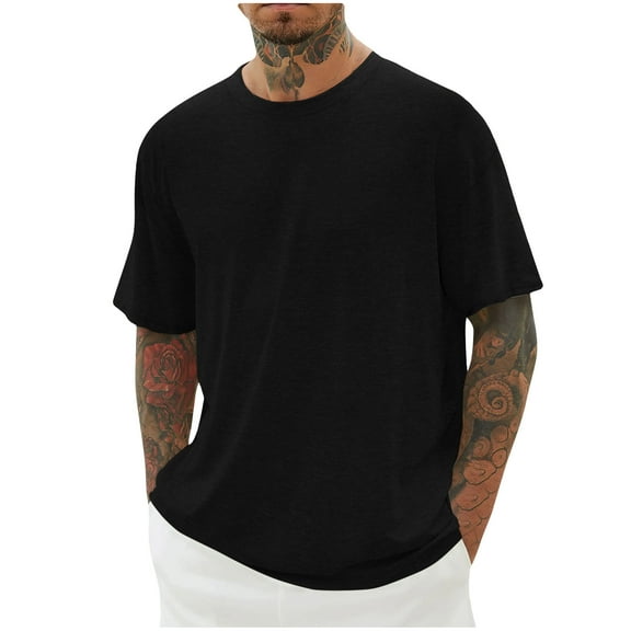 Admvng Mens Workout Shirts Print Round Neck Casual Fashion Short Sleeve Round-Neck Blouses Shirts M-4XL