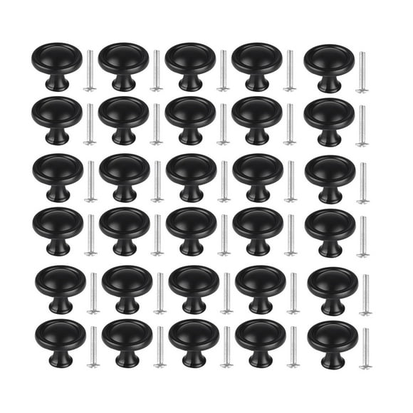 Clip de Fixation de Classification de Produit 2 – 30 Pcs Boutons d'Armoire de Cuisine Poignées de Tiroir Rondes Quincaillerie d'Armoire Boutons Ronds avec Vis Finition Noire Élégante pour Armoires de Salle de Bain Commode Maison 30 Pcs