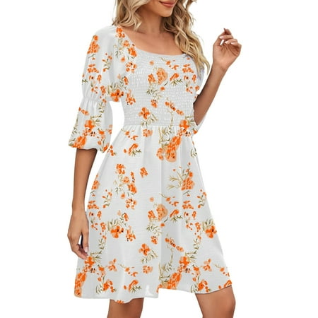 KI-8jcuD Elegant Women S Short Dress Solid Color Square Neck Puff Sleeve Ruched Backless Dress for Women Evening Party Mini Dresses Orange SizeS