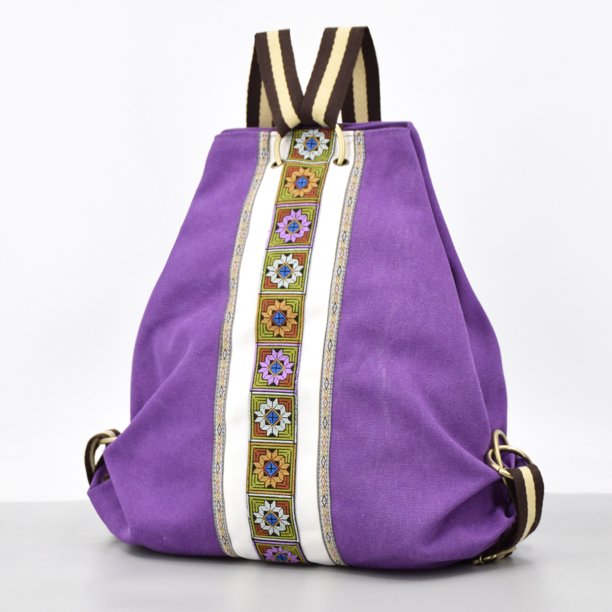 Mochila bordada de lona de gran capacidad para mujer, mochila informal, mochila de viaje retro duradera y antirrobo