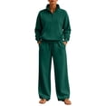 thumbnail image 3 of Women's Sweatsuits 2 Piece Outfits Lounge Sets | Cozy Airport Outfits,Casual Sweat Sets for Fall And Winter,Half Zip Pullover And Baggy Sweatpants with Pockets QURATI, 3 of 7