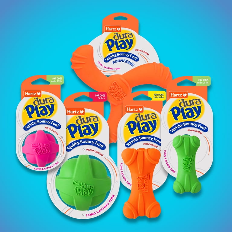 Hartz, Dura Play Boomerang Dog Toy, latex, 1 ct, bacon-scented