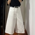 thumbnail image 7 of Jean Pants For Womens Liweisiy Wide Leg Palazzo Solid Color Capri Loose Pants Trendy Casual Denim Trousers White S, 7 of 7