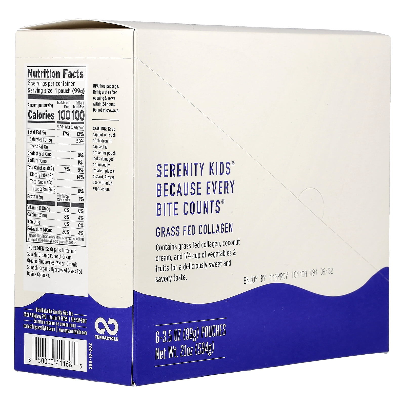 Serenity Kids Dairy-Free Smoothie + Collagen, All Ages 6+ Months, Berry Butternut, 6 Pouches, 3.5 oz (99 g) Each