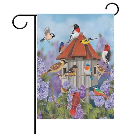 AUQ 2026 New Colorful Birds Lavenders Garden Flag for Garden, Yard, Patio, Porch 12X18 Inch Double Sided Seasonal Yard Decoration