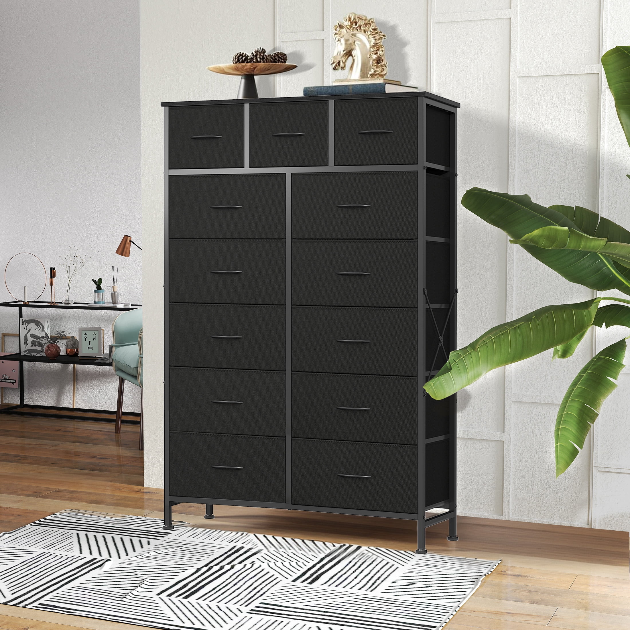 CONCETTA 13-Drawer Fabric Dresser, Tall Storage Tower Organizaton for Bedroom, Closet, Living Room, Black