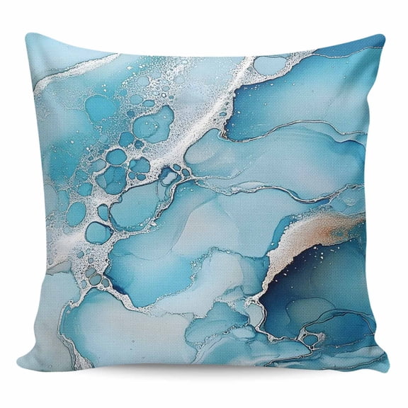 Throw Pillow Covers 16x16 Inch, Blue Marble Decorative Pillow Cases for Couch Sofa Bed, Modern Ink Painted Aesthetics Abstract Cotton Linen Square Home Decor Pillowcases with Hidden Zipper