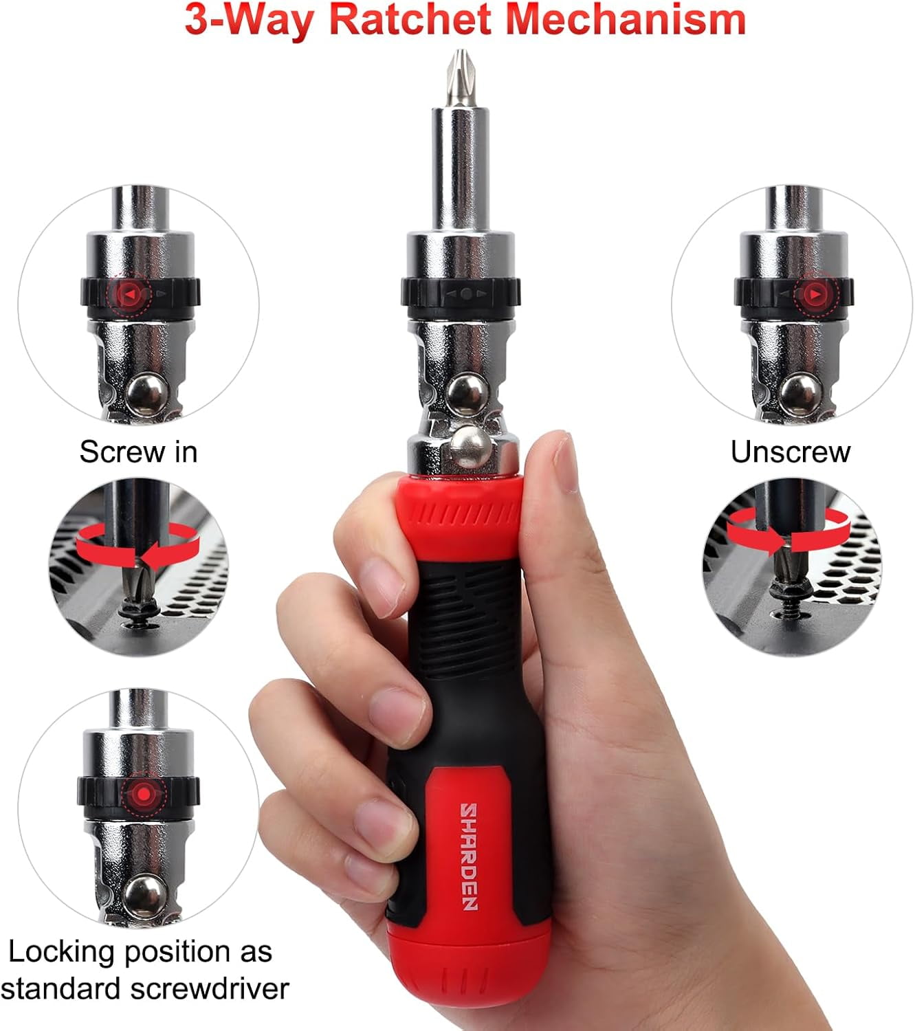 RGHJAR-SHARDEN Ratcheting Screwdriver 13-in-1 Multibit Screwdriver All in One Screwdriver Set with Phillips, Flat Head, Torx Security, Hex, Robertson, 180 Degree Pivoting Adjustable Angled Screw Driv