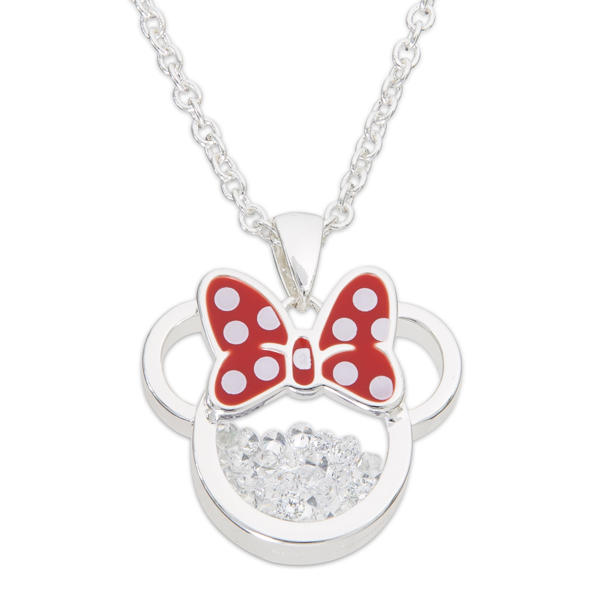 Disney Minnie Mouse Women's Silver Plated Birthstone Shaker Necklace, April Clear, 18+2"