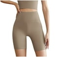 thumbnail image 3 of UVEASISHA Womens High Waisted Yoga Shorts Seamless Workout Athletic Shorts Tummy Control Stretch Biker Shorts for Gym Fitness Running Khaki L, 3 of 7