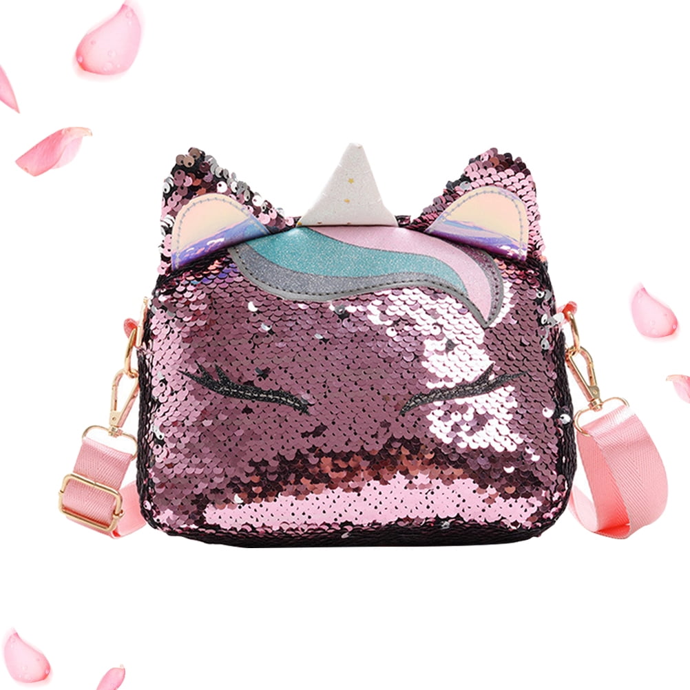 1PC Mini Unicorn Shaped Sequins Ear Handbags Girls Casual Chain Messenger Crossbody Purse Shoulder Bag Pink Walmart