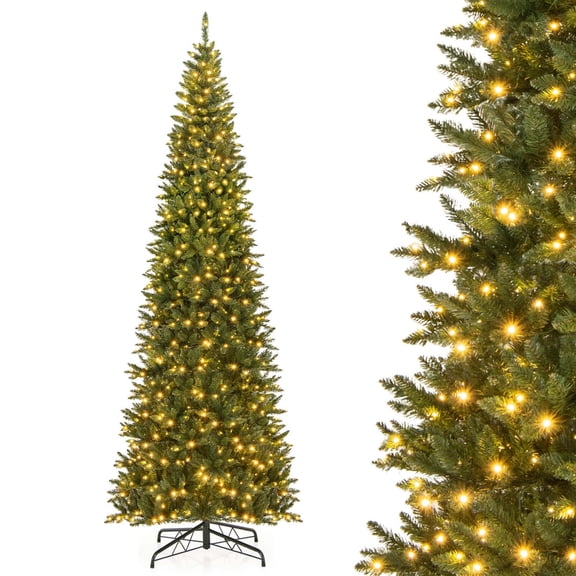 Costway 12 FT Artificial Xmas Tree with Quick Power Connector & 800 Warm White LED Lights