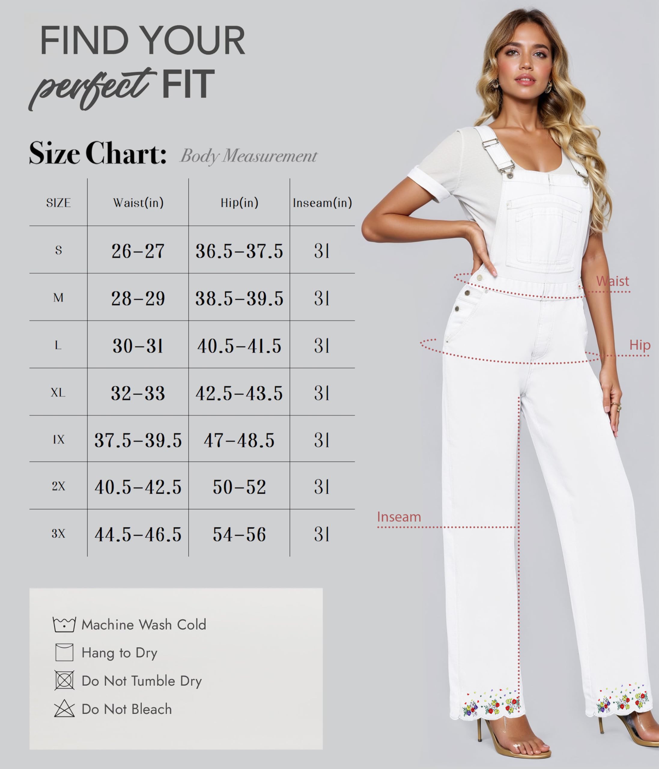 Hybrid & Company Women's Stretch Denim Overalls，PVJ6108X-WHITE-1X