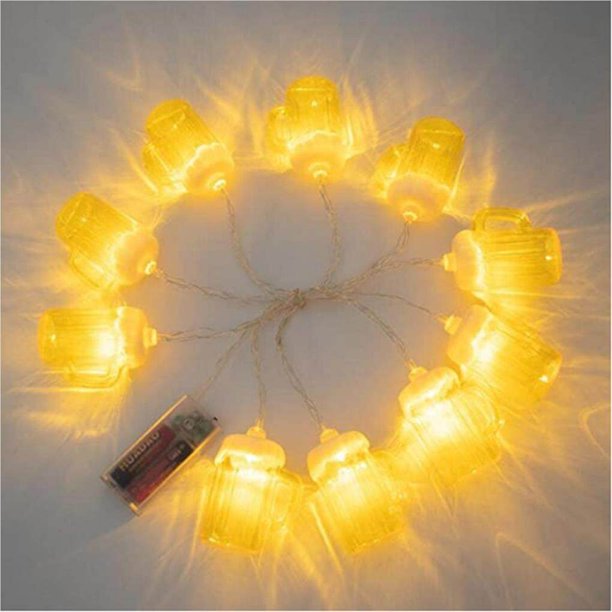 3D Beer Mug String Lights Battery Powered Bar Christmas Holiday LEDs