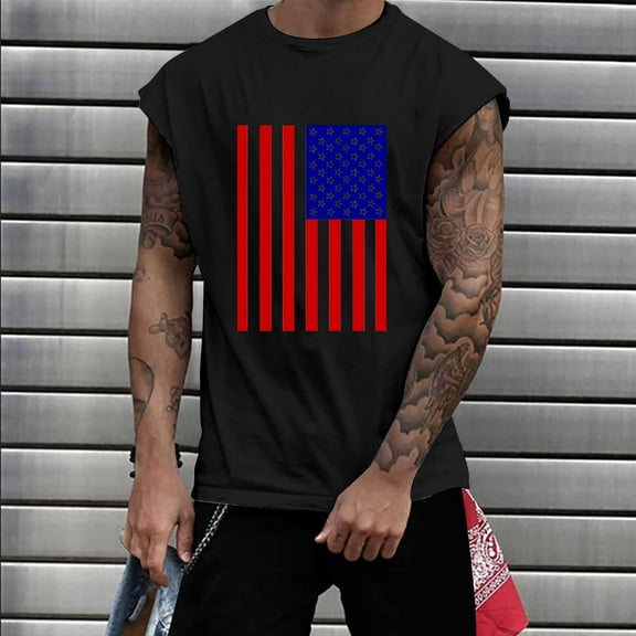Pitauce Mens Independence Day Tank Tops Cap Sleeve Muscle Shirt 4th of July Patriotic Active Shirt Sleeveless Graphic Tees