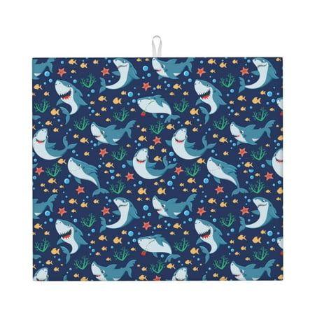 

Goofa Dish Drying Mat Super Absorbent Drying Mat Large Dish Drying Mats for Kitchen Counter Easy Clean Dish Mat Kitchen Drying Mat 16 x 18 ( Sea Sharks )