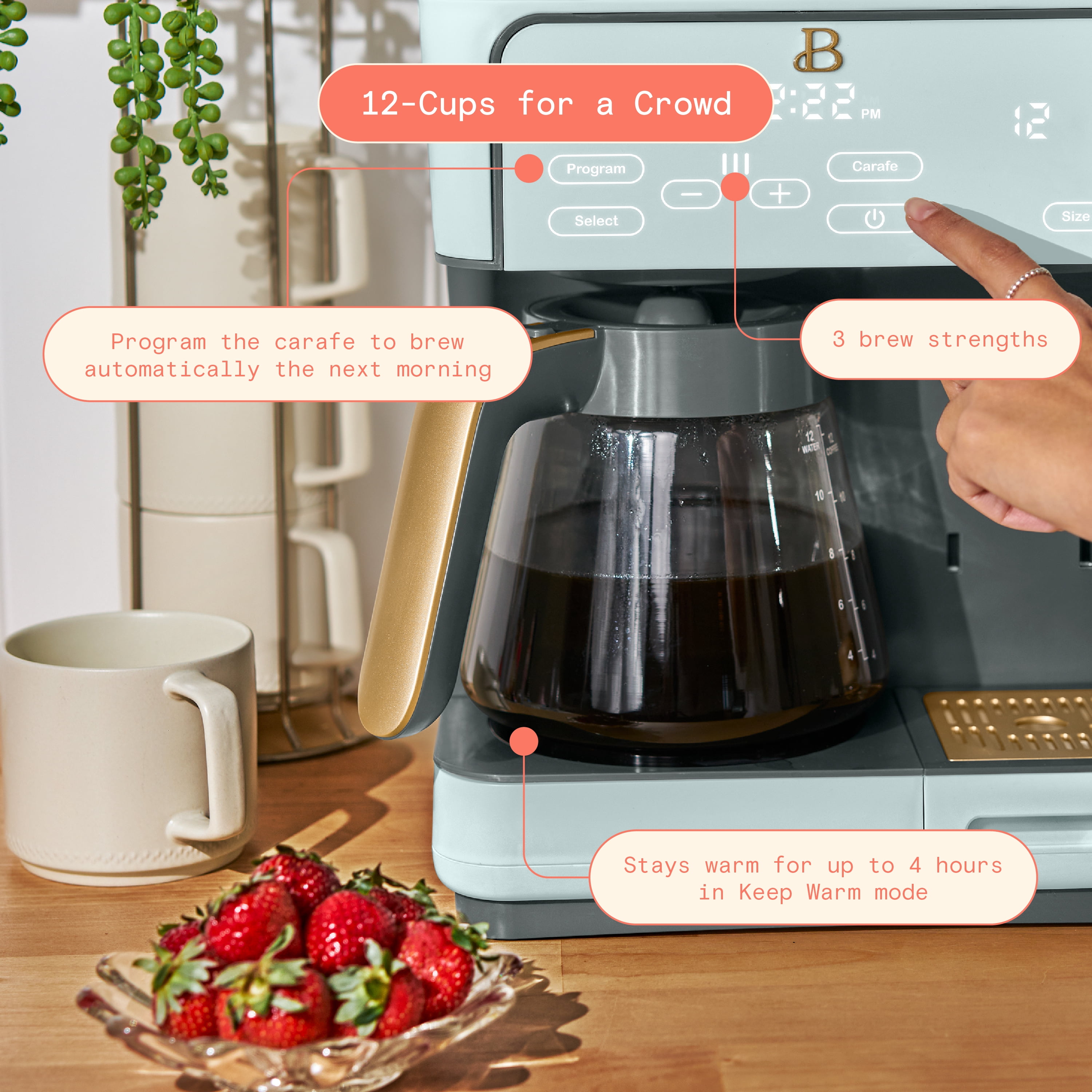 Beautiful Programmable 12-Cup & Single-Serve Multi-Brew Coffee Maker, Hydrangea by Drew Barrymore