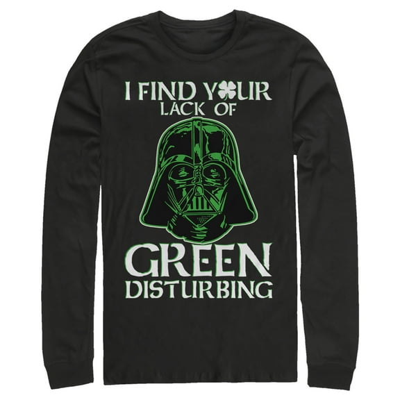Men's Star Wars St. Patrick's Day Vader Lack of Clover  Long Sleeve Shirt Black 2X Large