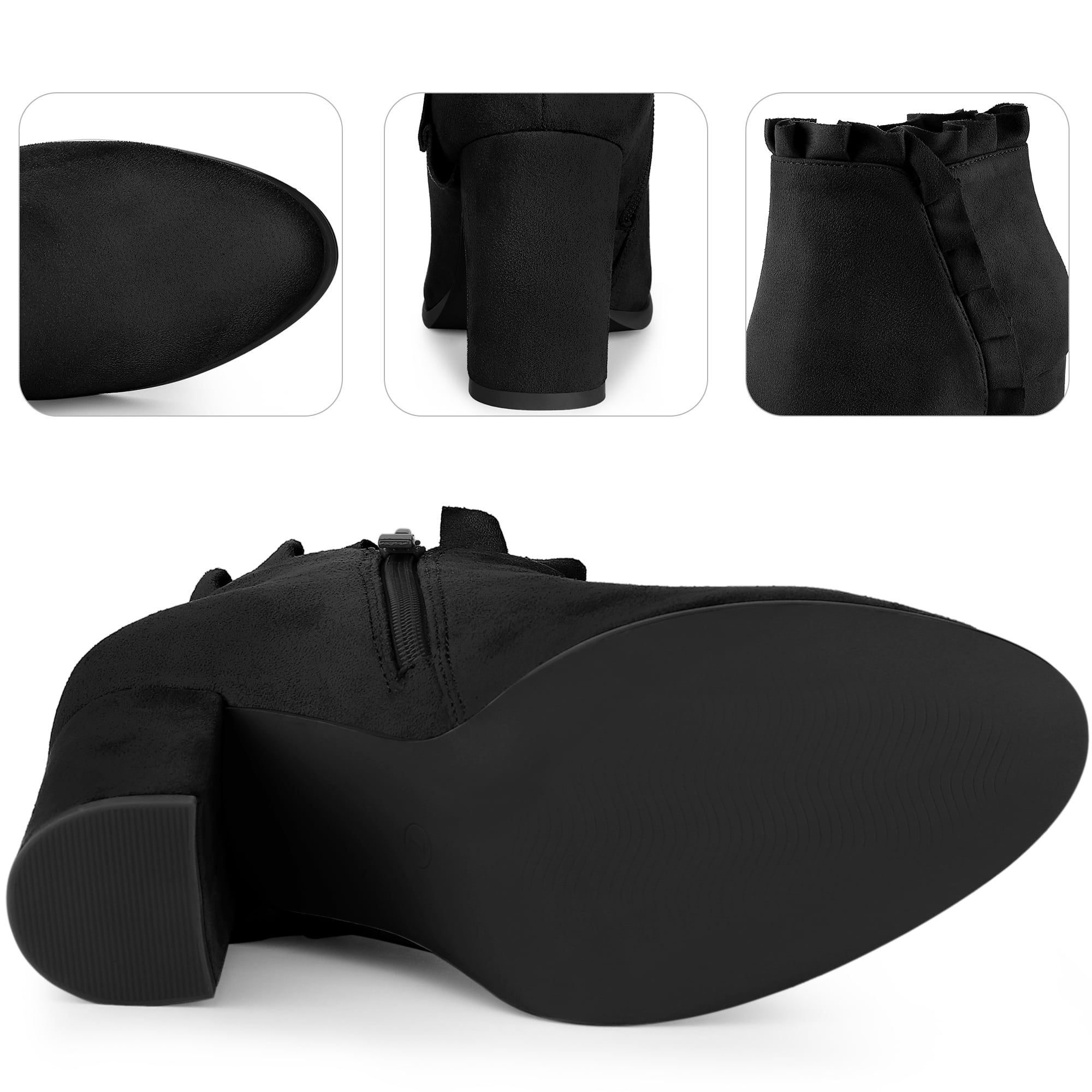 Unique Bargains Women s Ruffle Block High Heels Ankle Boots Black Size 7 Black 7