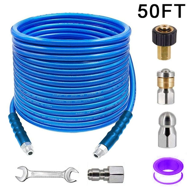 50ft 1/4 inch NPT Sewer Jetter Nozzles Kit 5800PSI High Pressure Washer