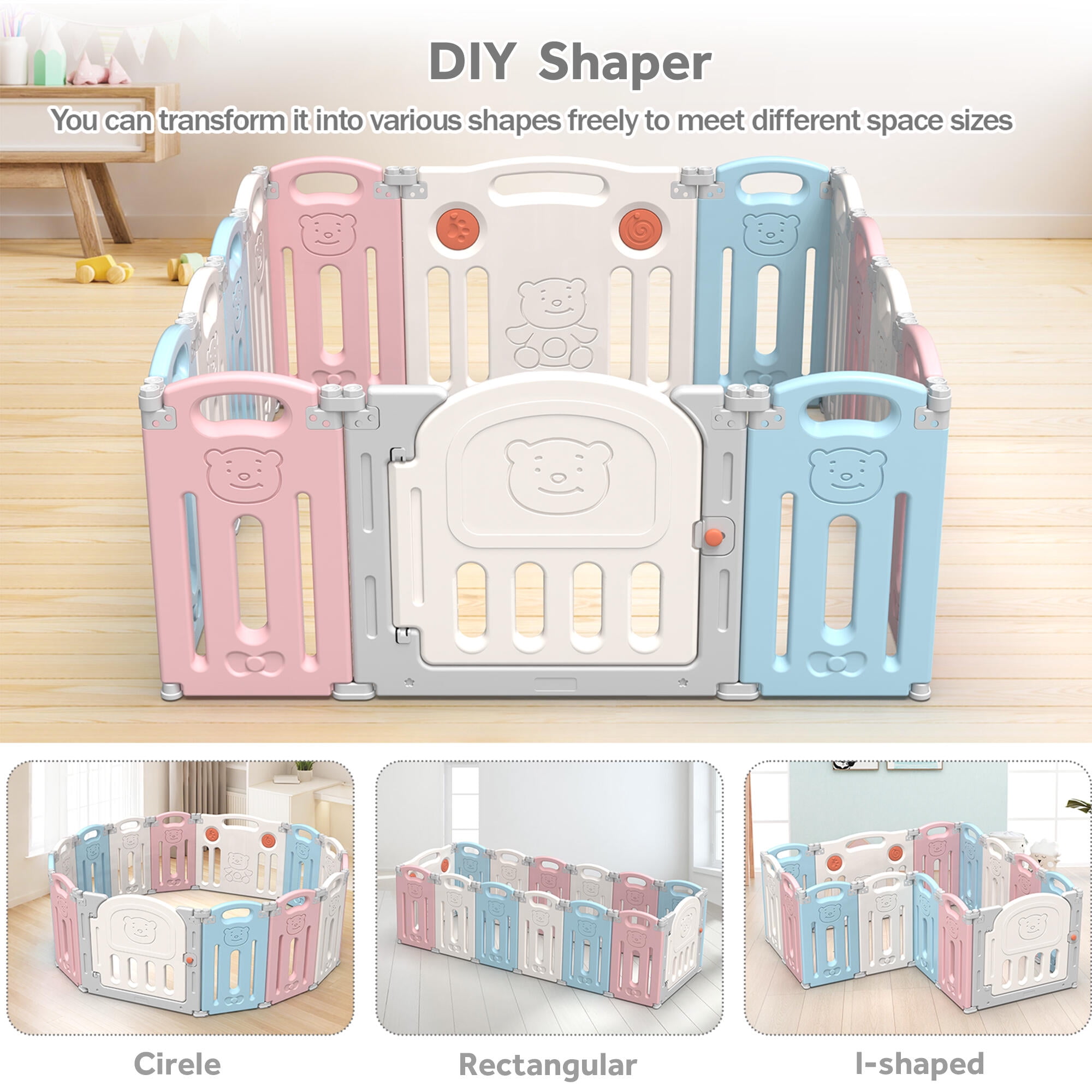 14 Panel Baby Playpen, Playard Baby Gates, Custom Shape Baby Fence