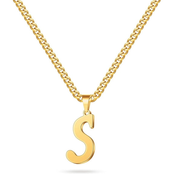 Initial A-Z Letter Necklace for Men Women, Stainless Steel Cuban Link Chain Letter Pendant Necklaces Capital Monogram Necklace Jewelry Gifts for Men 20 2 Inches