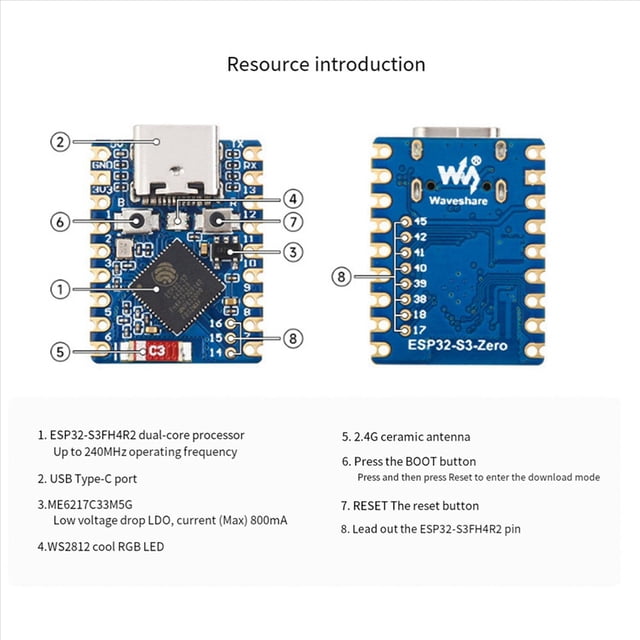 2X ESP32-S3 Mini Módulo Procesador de Doble Núcleo Frecuencia de Funcionamiento de 240 MHz Módulo de Placa de Desarrollo Wi-Fi y Bluetooth 5.0, A