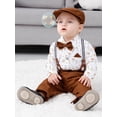 thumbnail image 3 of WESIDOM Baby Boy Clothes 0-18M Newborn Infant Gentleman Outfit, Shirt+Bowtie+Beret+Suspender Pant Baby boy Suit Clothing Set, 3 of 5