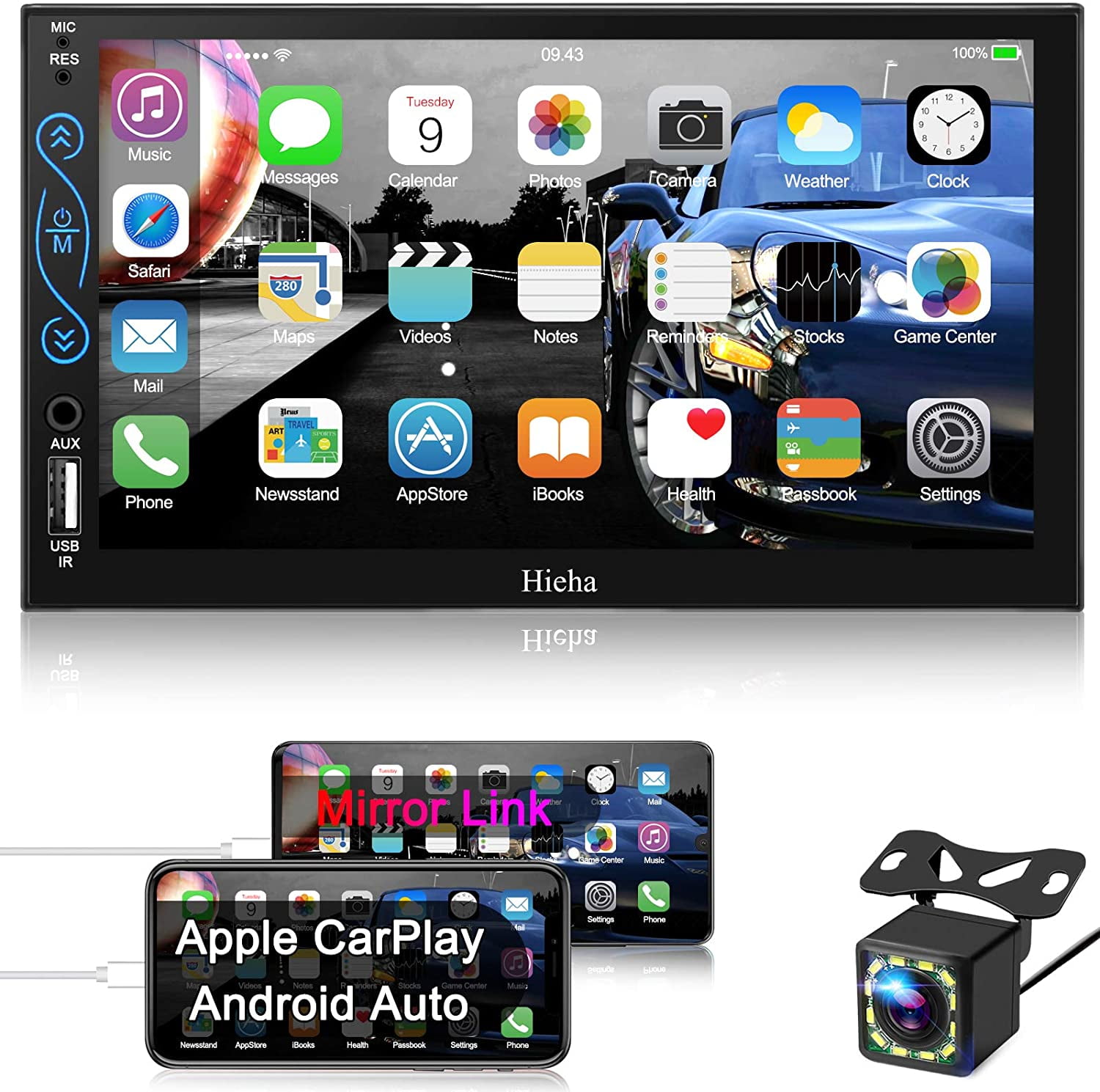Hieha Car Stereo Compatible with Apple Carplay and Android Auto, 7 Inch  Double Din Car Stereo with Bluetooth, Touch Screen Car Radios MP5 Player  with 