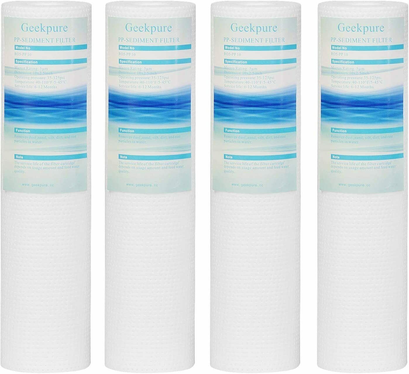 AQUACREST 5 Mikron Sedimentfilter 10x2,5 Zoll - 4er Pack Für Whole House Systeme & RO-Anlagen