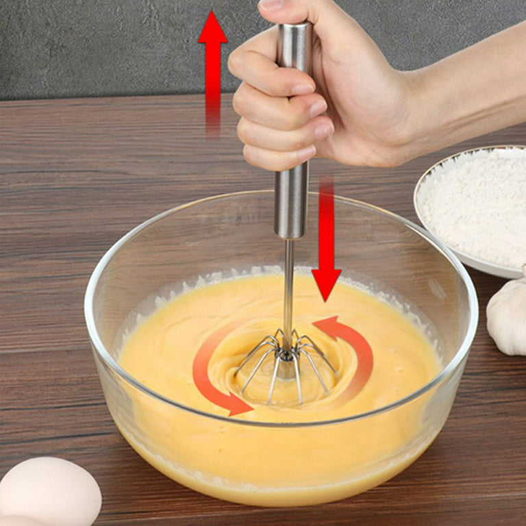 1pc Silver Stainless Steel Semi-automatic Egg Beater, All Stainless Steel  Semi-automatic Whisk, Suitable For Kitchen Use