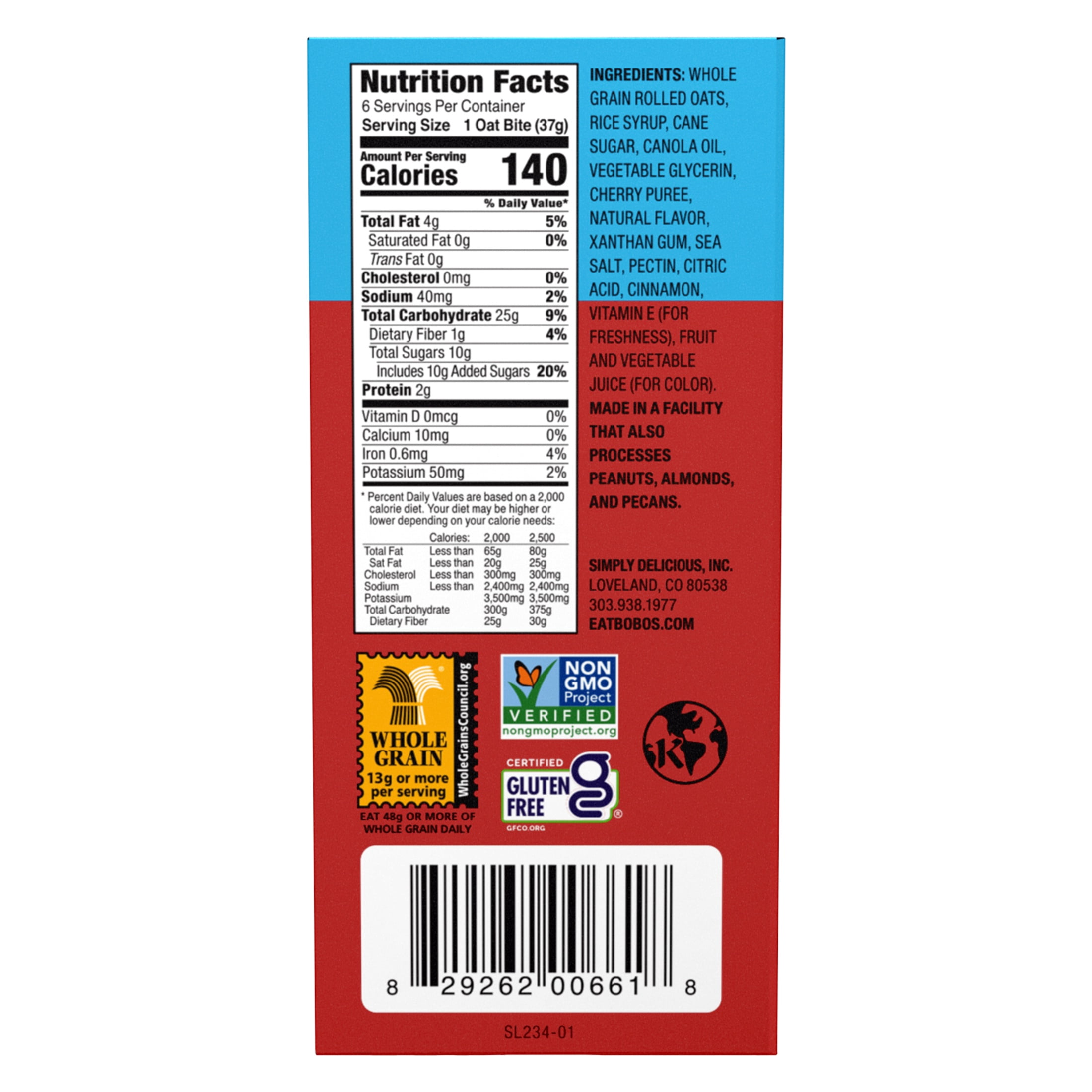 Bobo's Oat Bites, Cherry Pie Stuff'd, 6 Pack of 1.3oz bars