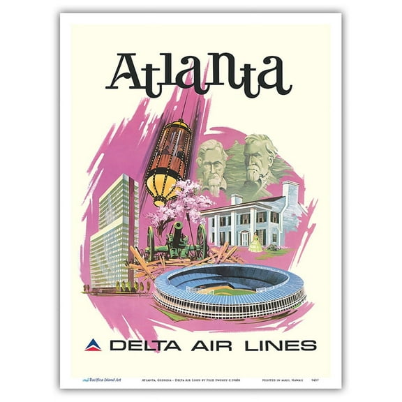 Atlanta Georgia - Delta Air Lines - Vintage Travel Poster by Fred Sweney c.1960s - Master Art Print (Unframed) 9in x 12in