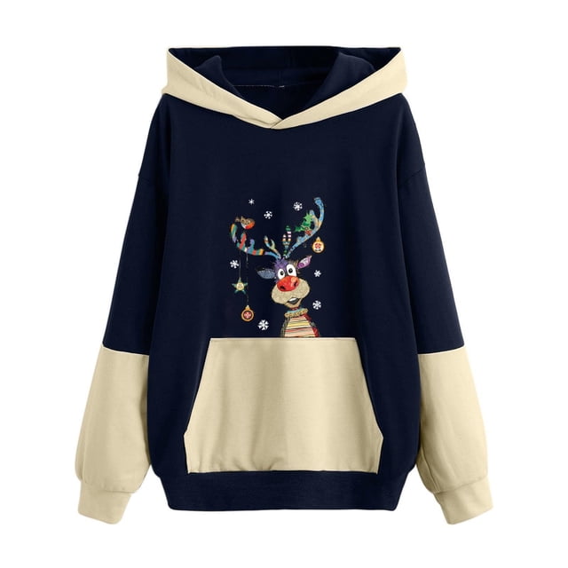 Blusa de manga larga con estampado navideño informal a la moda para mujer, suéter con bolsillo, sudaderas con capucha Fridja bvmnju5871