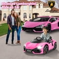 thumbnail image 6 of Funcid Kids Electric Ride On 12V Licensed Lamborghini Aventador Battery Powered Sports Car Toy with 3 Speeds Parent Remote Control, Sound System, LED Headlights & Hydraulic Doors, Pink, 6 of 8