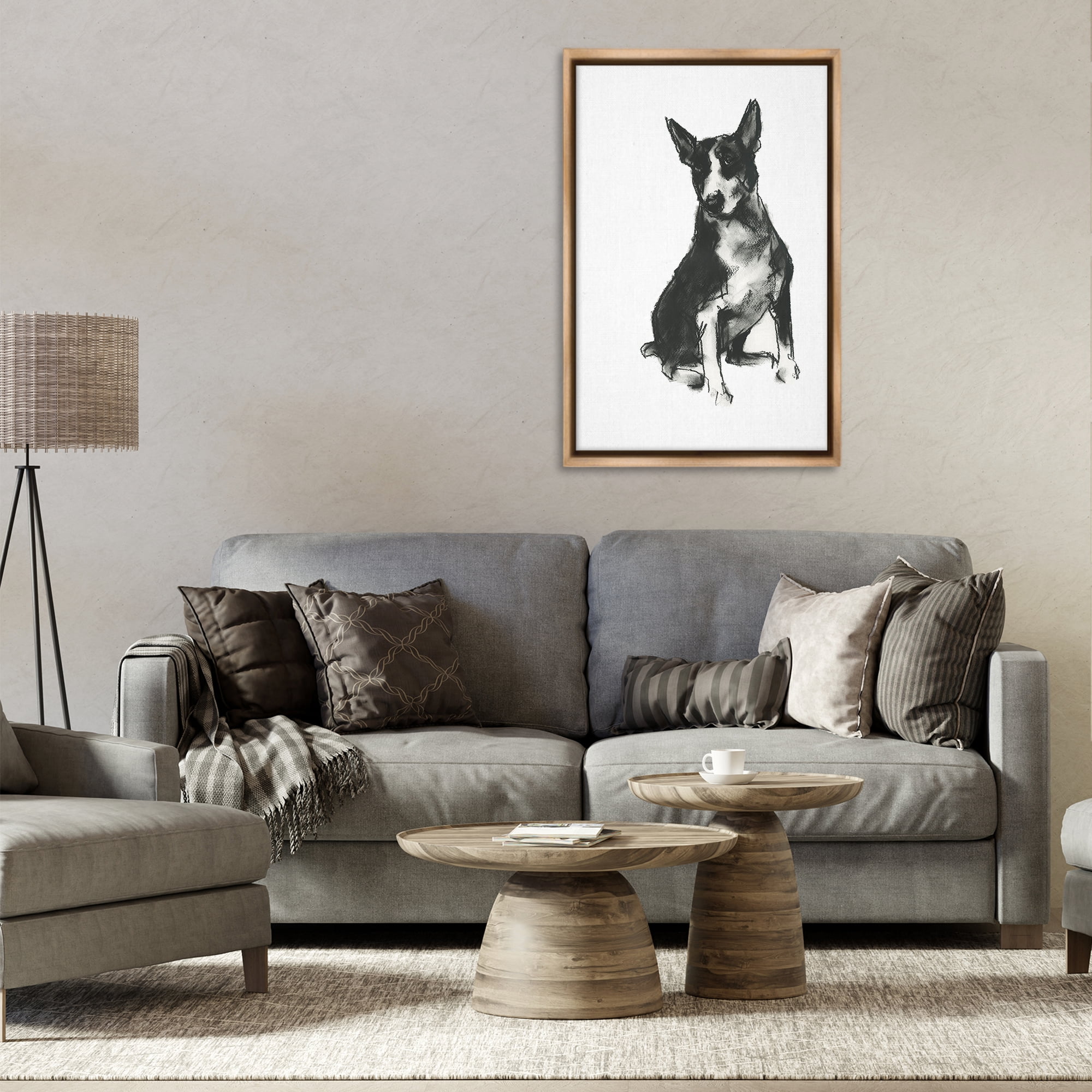 Stupell Industries Charcoal Dog Drawing Animals & Insects Drawing Brown Floater Framed Canvas Art Print Wall Art, 21 x 31