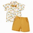thumbnail image 3 of Kaprioy My First Easter Baby Boy Outfit Boys Eeaster Outfit Short Sleeve Gentleman Button Down Rabbit Carrot Car Print Shirts Solid Shorts Toddler Boys Party Bow Tie Suit, 3 of 6