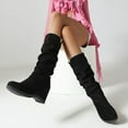 thumbnail image 5 of Mepaouo Knee High Boots for Women Slouchy Suede Hidden Wedges Wide Mid Calf Winter Long Boots(Black,6.5), 5 of 8