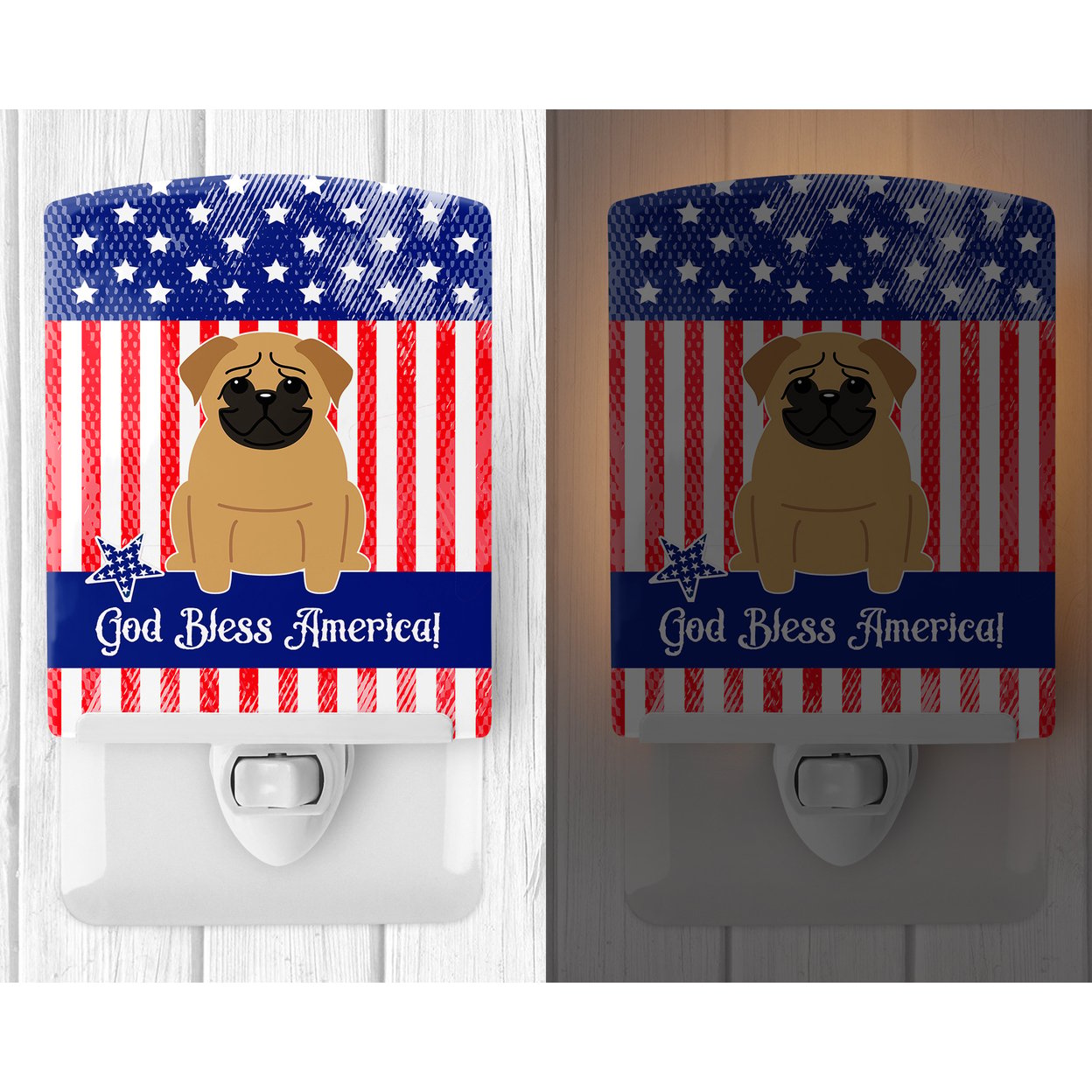 Caroline's Treasures BB3002CNL Patriotic Pug Brown Ceramic Night Light, 6x4x3", multicolor