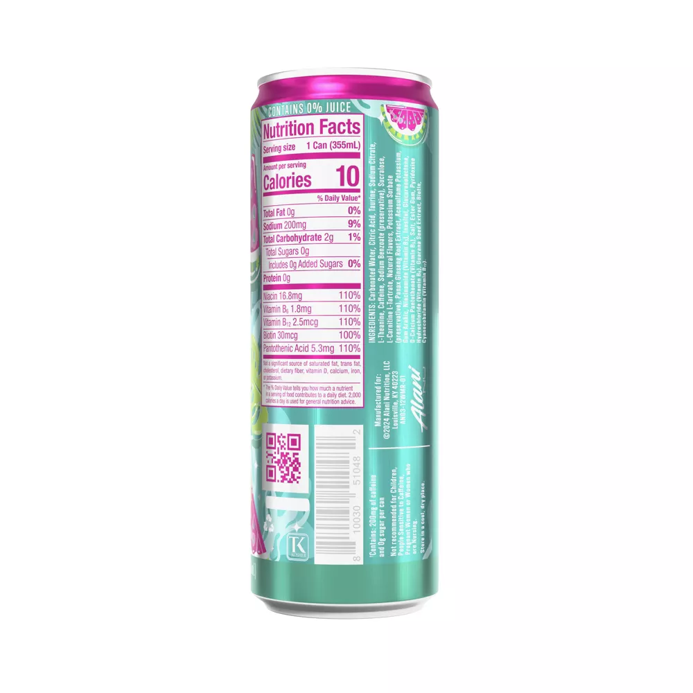 Alani Nu Watermelon Wave Energy Drink, 12 fl oz Cans, Pack of 6