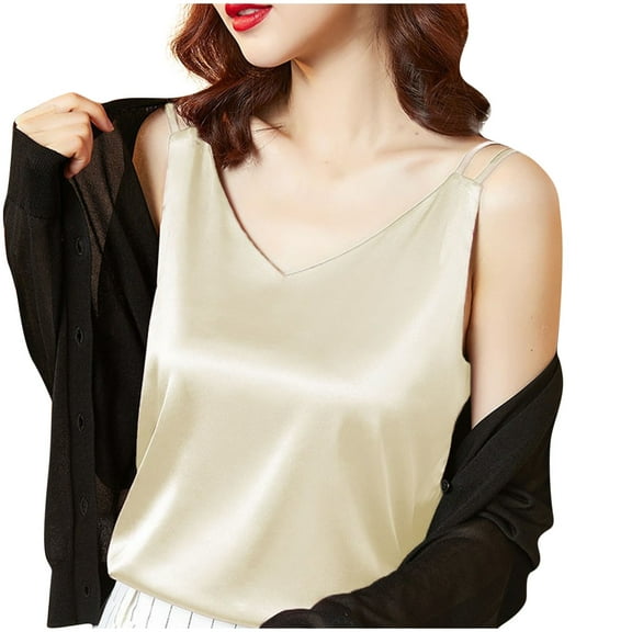 Silk Satin Tank Tops for Women V Neck Sleeveless Vest Camisole Spaghetti Strap Tank Loose Sleeveless Blouses Lightweight Slim-Fit Shirts Fashion Trendy Tees Spring Summer Outfits 2026
