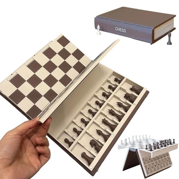 JXW 3D Printed Chess Book, Chess Set with Storage Books Design Folding Board Game for Adults Portable Compact Game Set, Decorative Gift for Home