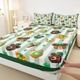 thumbnail image 3 of Feelyou Kawaii Bear Animal Queen Sheet Sets, Cartoon Lucky Shamrock Flat Sheet, Green Stripes Abstract Queen Fitted Sheet, Breathable Home Decor, 4pcs, 3 of 7