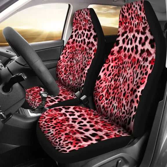 Pink Red Cheetah Animal Print Pair 2 Front Covers Seat Protector Car Accessories