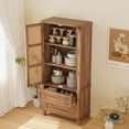 thumbnail image 1 of Boho 64'' Tall Storage Cabinet, Freestanding Rattan Pantry Cabinet with Drawers & Shelves for Kitchen, Dining Room, Living Room, 1 of 6