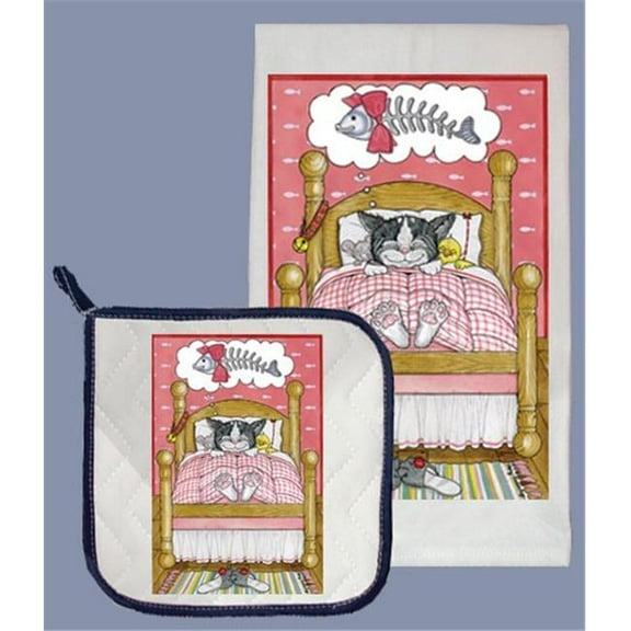 Pipsqueak Productions DP437 Cat Dish Towel And Pot Holder Set