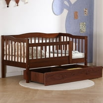 Ktaxon Toddler Daybed with Storage Drawers, Wood Kids Platform Bed Frame with Rails, No Box Spring Needed, Easy Assembly - Brown