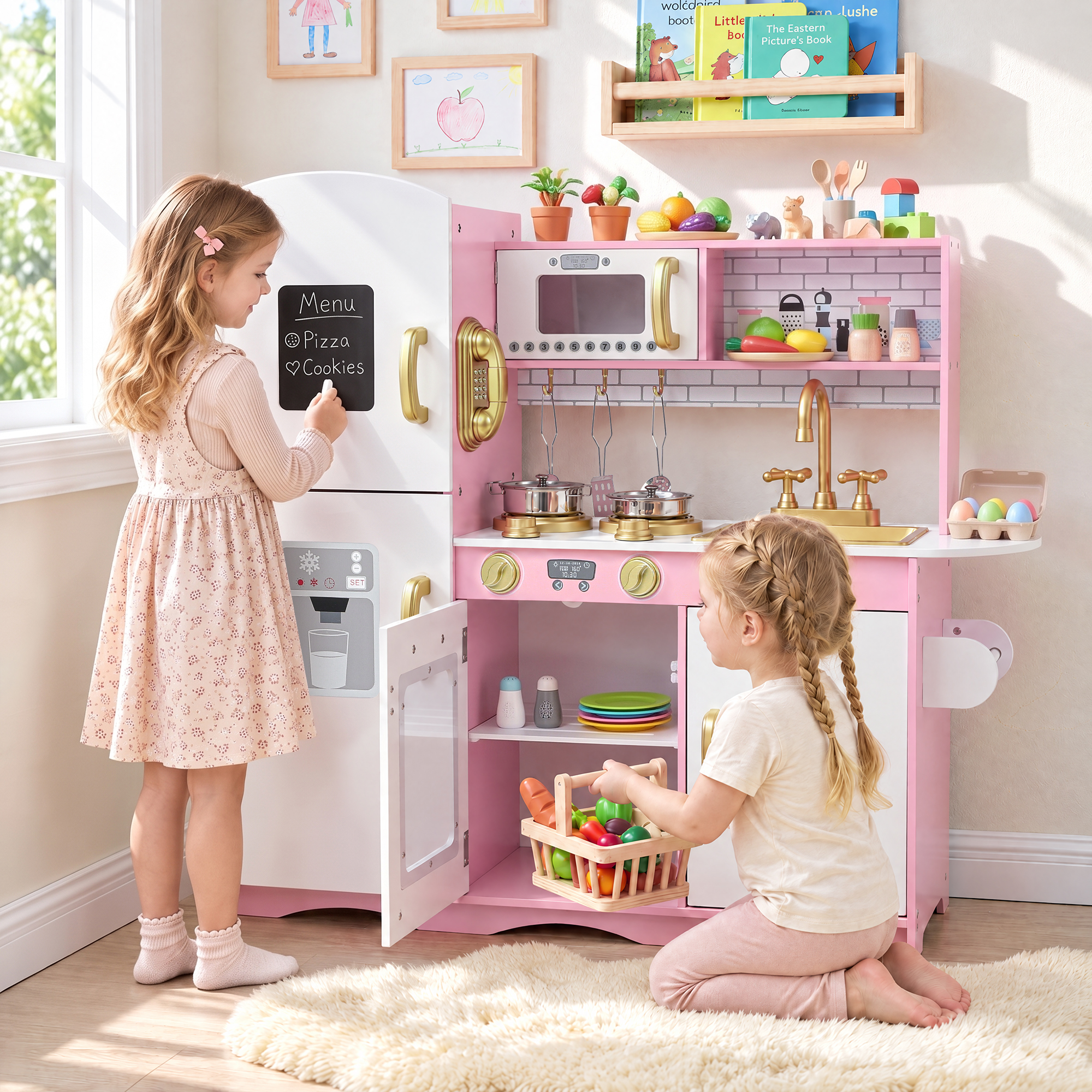 AILEEKISS Wooden Kids Play Kitchen Set - Gold Pink photo 4